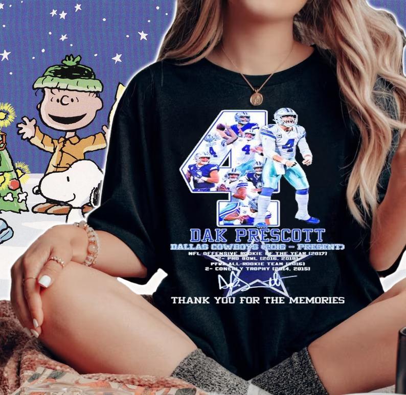Dak Prescott Dallas Cowboys 2016-Present NFL Offensive Rookie Of The Year 2017 Signatures Shirt woman shirt