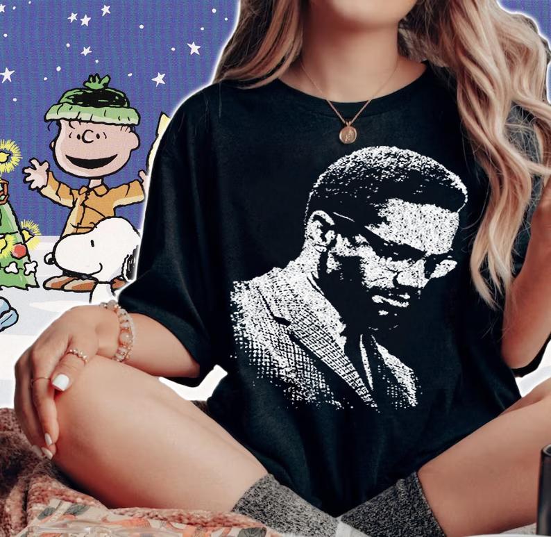 Malcolm X Black And White Portrait T-Shirt woman shirt