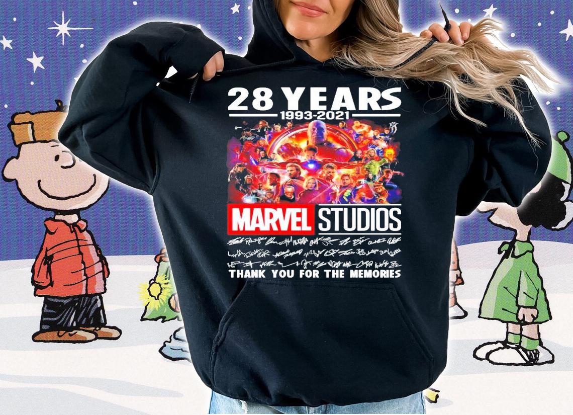 28 years 1993-2021 Marvel Studios signatures thank you for the memories t-shirt