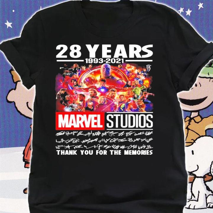 28 years 1993-2021 Marvel Studios signatures thank you for the memories t-shirt
