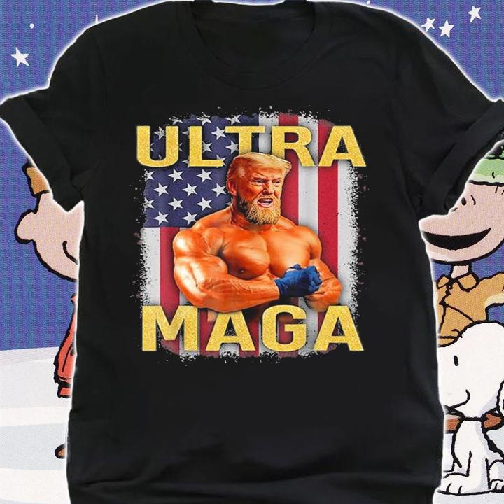 Funny Trump Gym Fitness Ultra Maga US Flag Patriotic Great Maga King T-Shirt