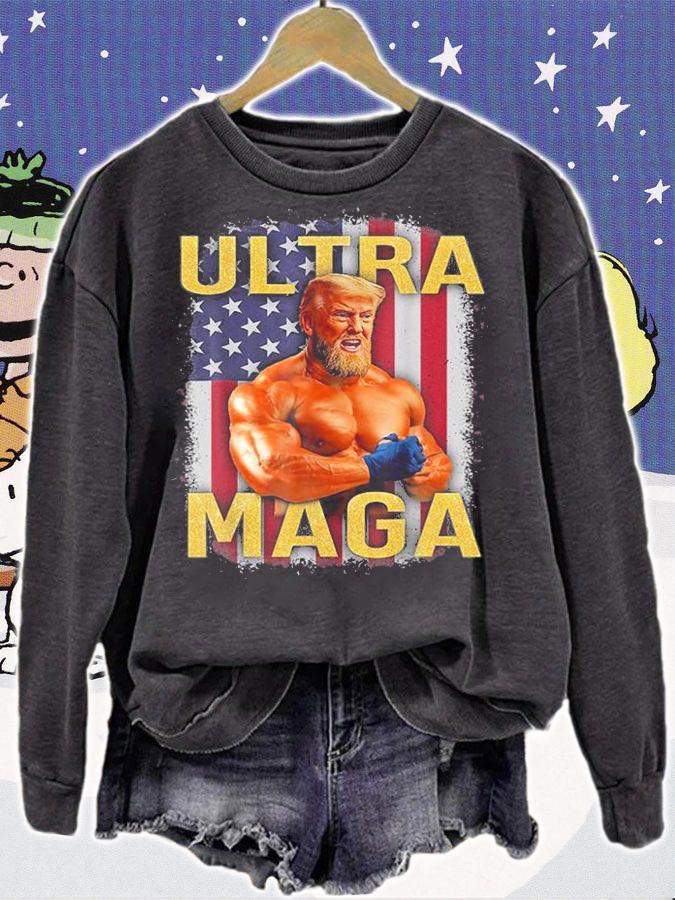 Funny Trump Gym Fitness Ultra Maga US Flag Patriotic Great Maga King T-Shirt