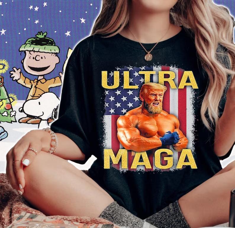 Funny Trump Gym Fitness Ultra Maga US Flag Patriotic Great Maga King T-Shirt