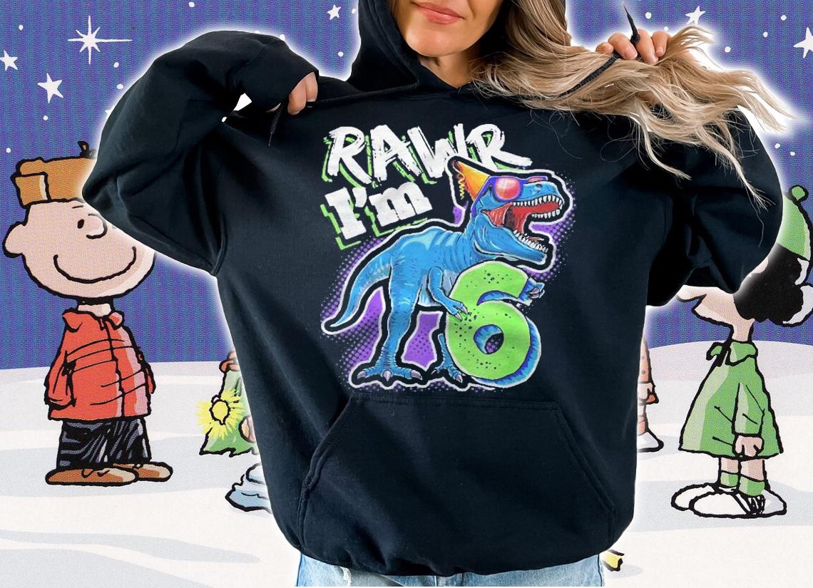 Kids Rawr Im 6 6Th Birthday T Rex Dinosaur Party Gift Boys Shirt hoodie