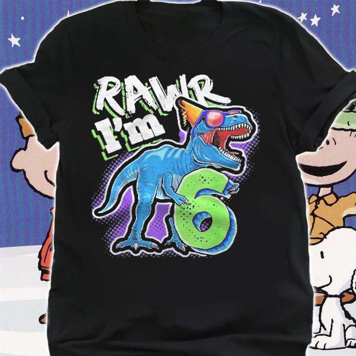 Kids Rawr Im 6 6Th Birthday T Rex Dinosaur Party Gift Boys Shirt shirt