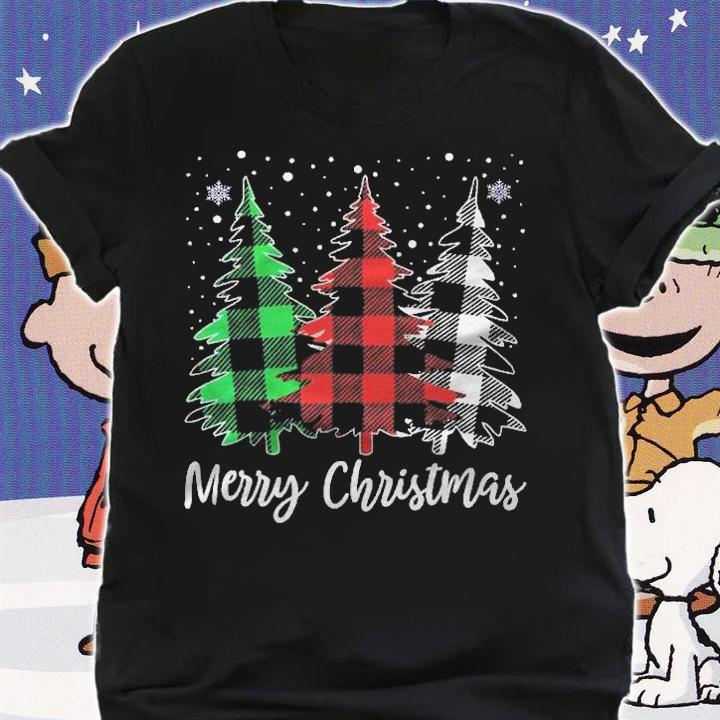 Merry Christmas Buffalo Plaid Christmas Trees Xmas Pajama Shirt