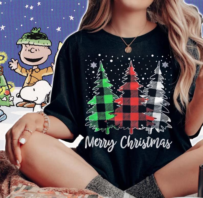 Merry Christmas Buffalo Plaid Christmas Trees Xmas Pajama Shirt