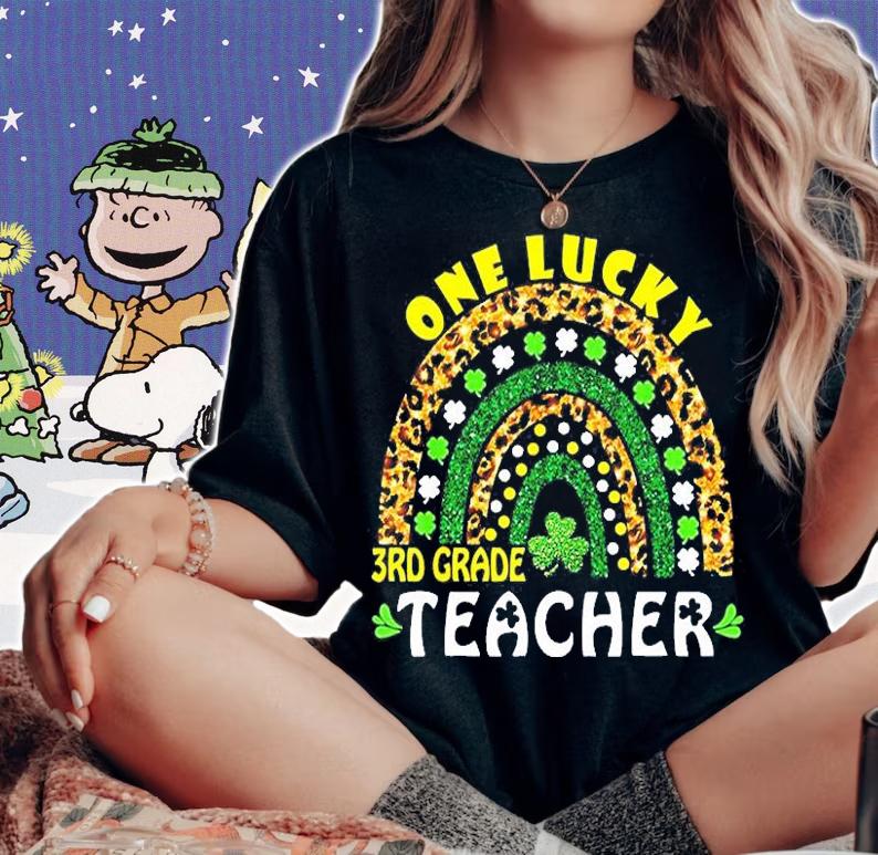 One Lucky 3rd Grade Teacher Rainbow Leopard St Patrick's Day T-Shirt woman shirt