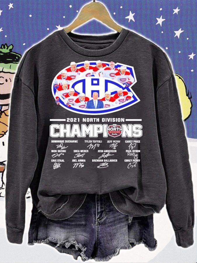 Montreal Canadiens 2021 North Division Champions signatures t-shirt sweatshirt