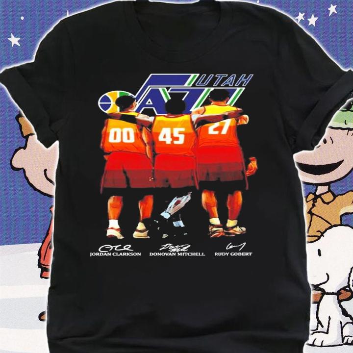 Utah Jazz Jordan Clarkson Donovan Mitchell and Rudy Gobert signatures t-shirt
