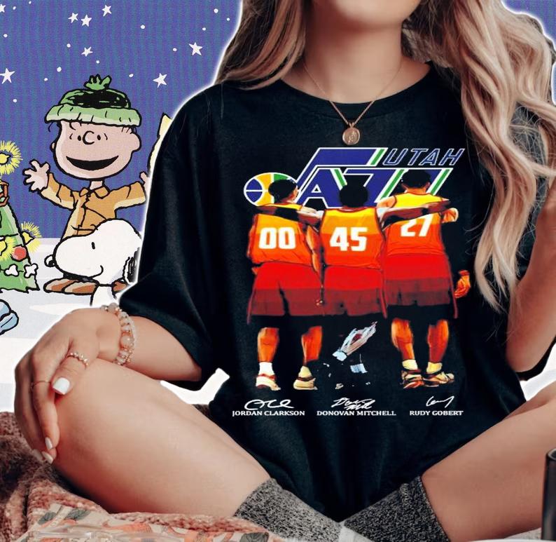 Utah Jazz Jordan Clarkson Donovan Mitchell and Rudy Gobert signatures t-shirt