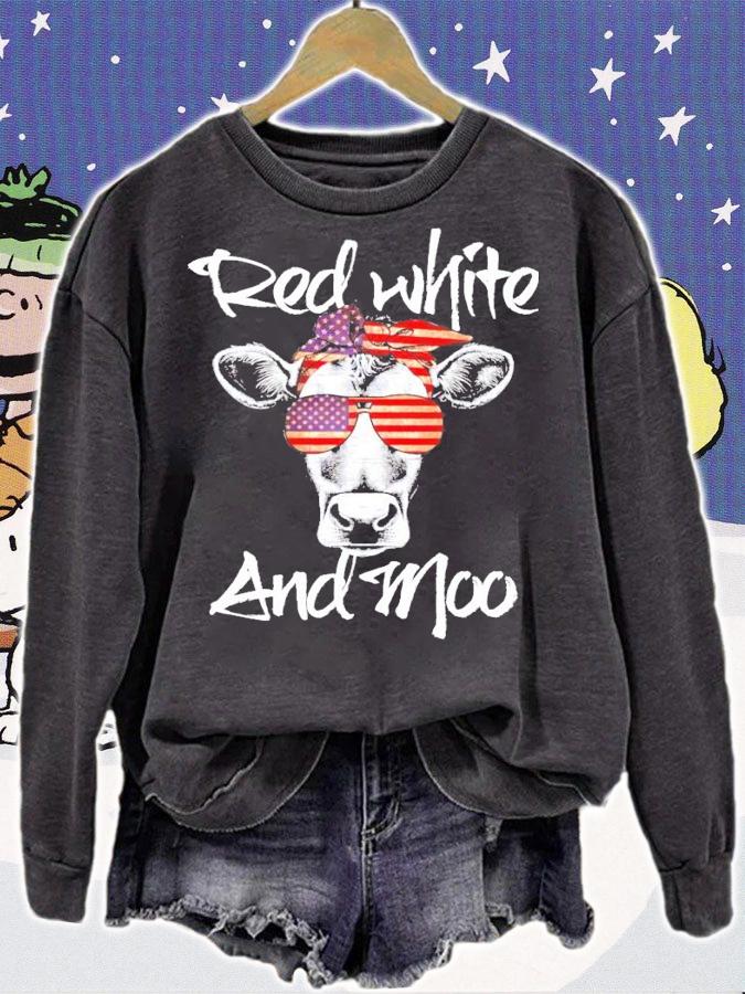 4th of July cow red white and moo t-shirt sweatshirt