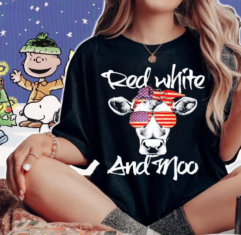 4th of July cow red white and moo t-shirt woman shirt