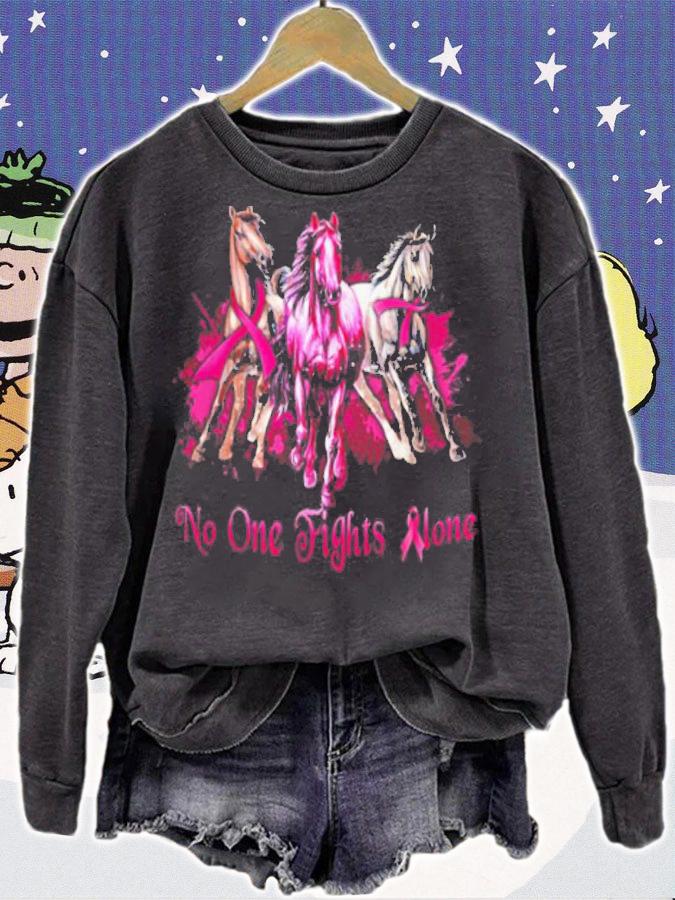 Breast Cancer Horses No One Fights Alone t-shirt