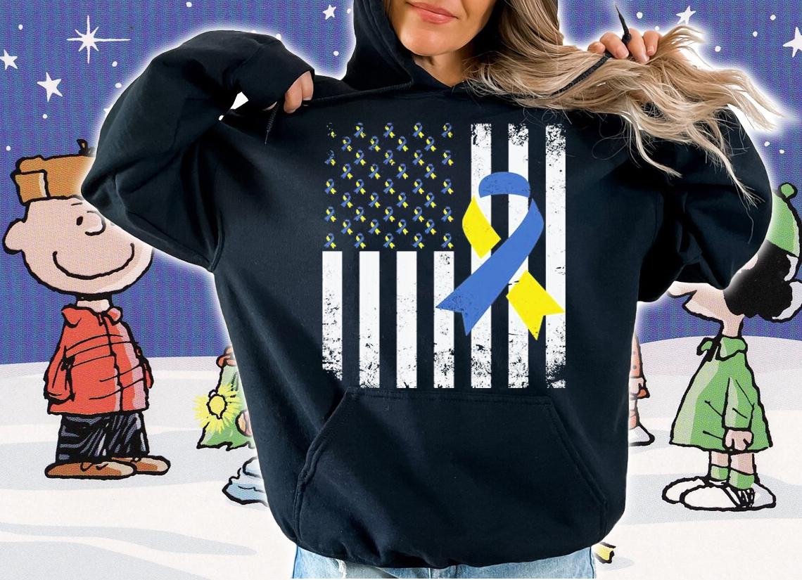 Down Syndrome USA Flag Blue and Yellow Ribbon shirt hoodie
