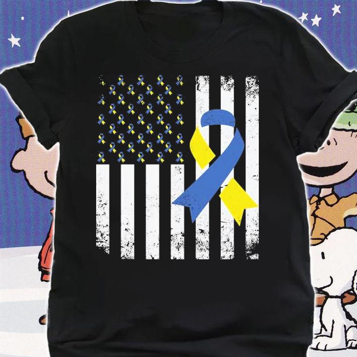 Down Syndrome USA Flag Blue and Yellow Ribbon shirt shirt