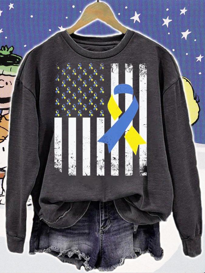 Down Syndrome USA Flag Blue and Yellow Ribbon shirt sweatshirt
