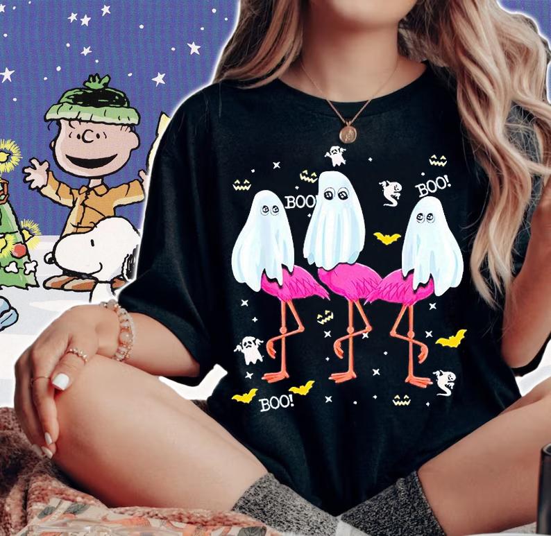Funny Flamingo Boo Halloween Party T-shirt woman shirt