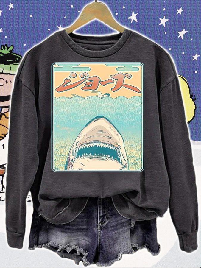 Funny Vintage Japanese Jaws Shark poster T-shirt sweatshirt