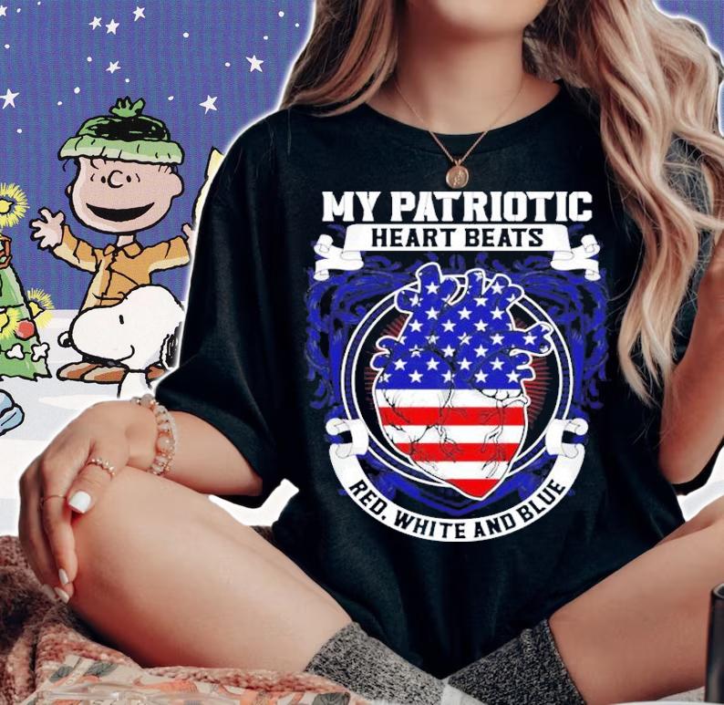 My patriotic heart beats red white and blue shirt