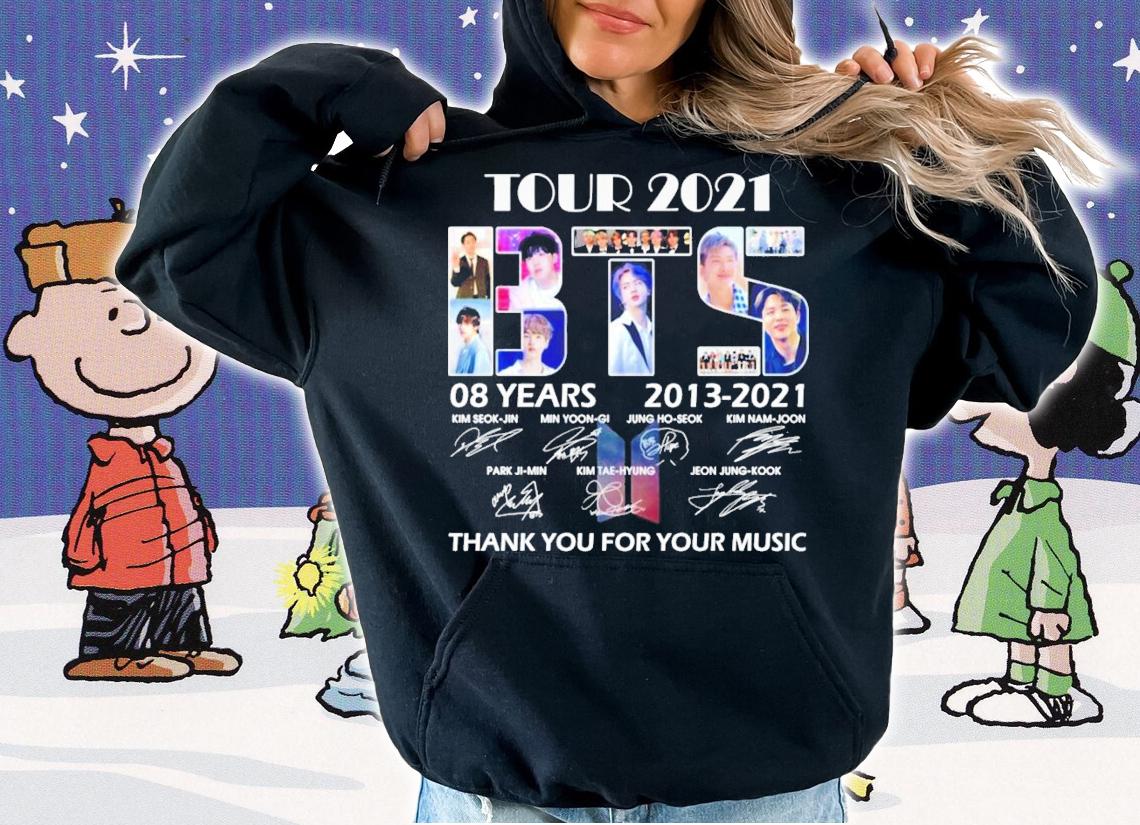 Tour 2021 BTS 08 Years 2013-2021 Signatures Thank Your Music Shirt