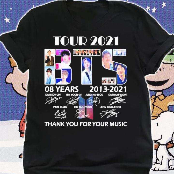 Tour 2021 BTS 08 Years 2013-2021 Signatures Thank Your Music Shirt
