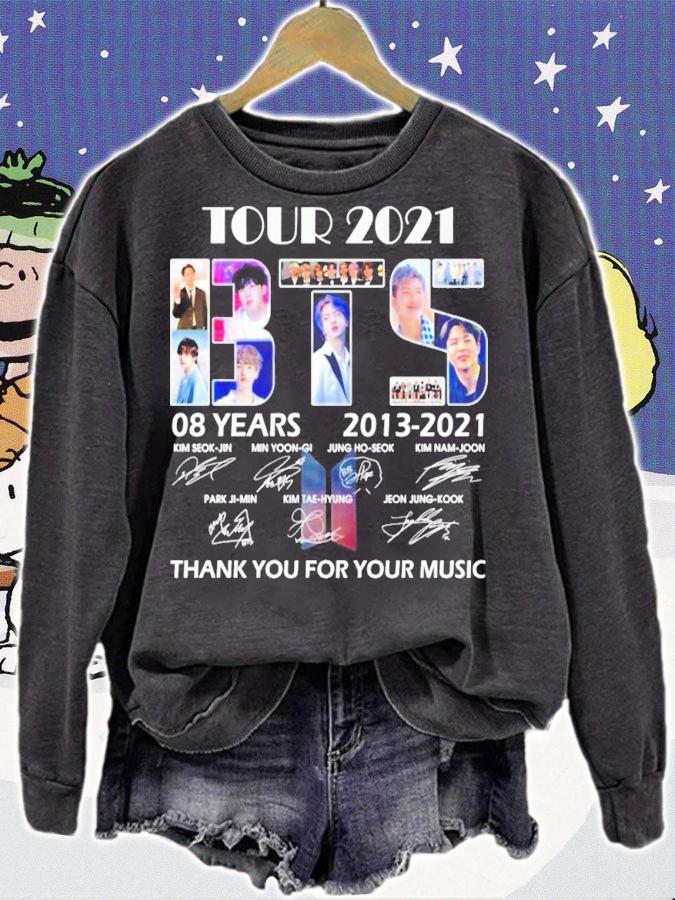Tour 2021 BTS 08 Years 2013-2021 Signatures Thank Your Music Shirt