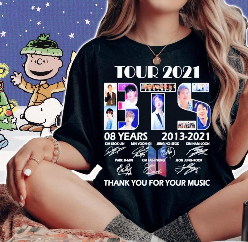 Tour 2021 BTS 08 Years 2013-2021 Signatures Thank Your Music Shirt