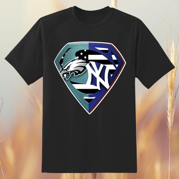 Patriotic Philadelphia Eagles & Yankees Superman Logo T-Shirt for Fans