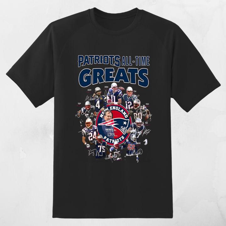 Hot All-Time Greats New England Patriots Team Players Autograph T-Shirt