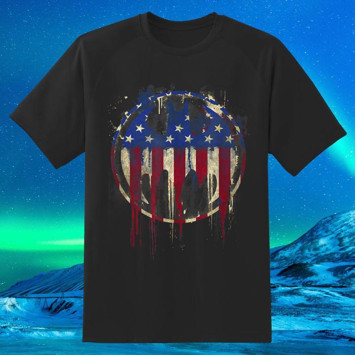 Premium Batman Signal Bleeding American Flag Logo T-Shirt